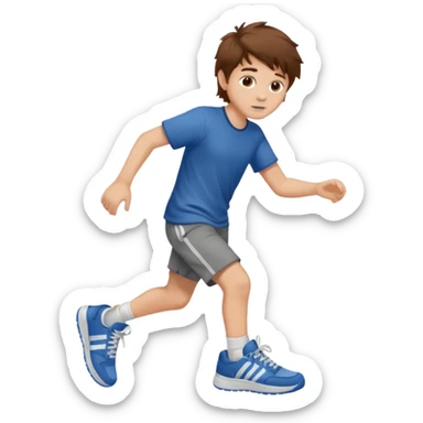 boy with messy brown hair bringing his foot closer sticker