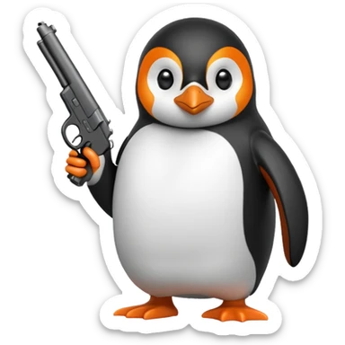 A penguin with a gun in the style of iPhone emoji sticker