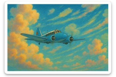 Make the airplane blue and white, keep the original Ghibli style. sticker