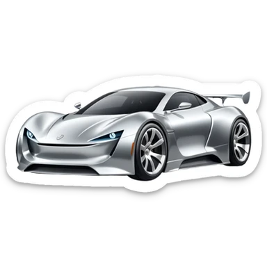 A low-profile futuristic car emoji made of polished silver chrome, wide body stance, smooth aerodynamic shape, glossy metallic surface, soft reflections, luxury swag aesthetic, minimal details, iOS emoji style, centered on clean white background, studio lighting sticker