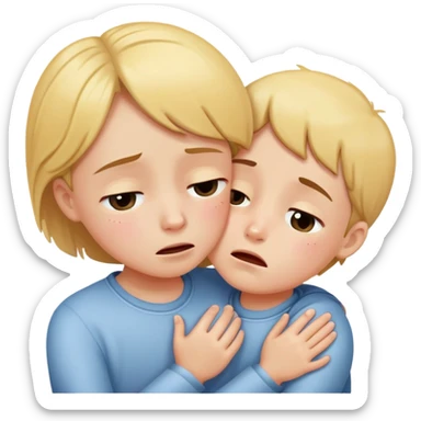 two children, one comforting the other who is crying, caring and friendly sticker