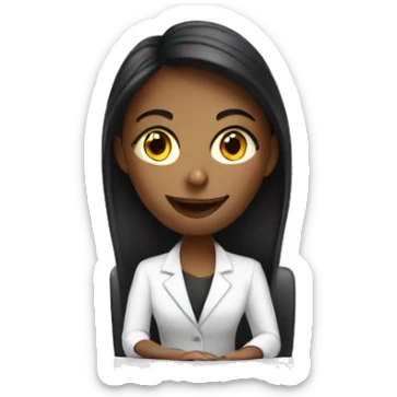 woman sitting at a white reception desk sticker