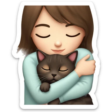Scottish fold dark brown kitty sleeping on brunette girl's lap sticker