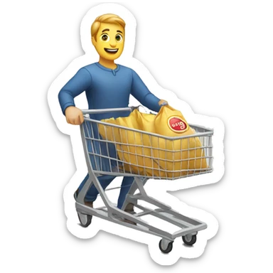 white man is going with product cart sticker