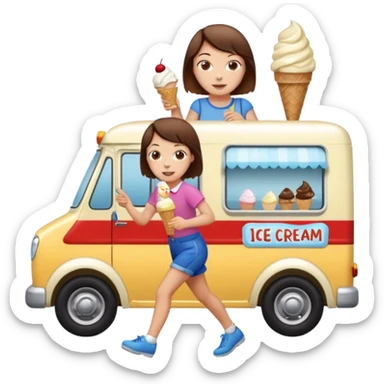 a girl with short brown hair chasing an ice cream van sticker