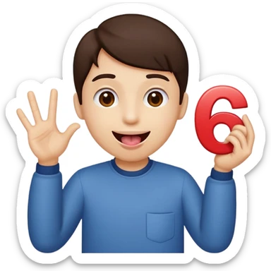 Happy face with tongue out with a number six in the left hand and number seven in the right hamd  sticker