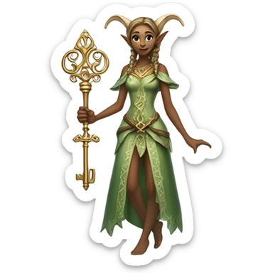 an elf woman login holding a big key sticker