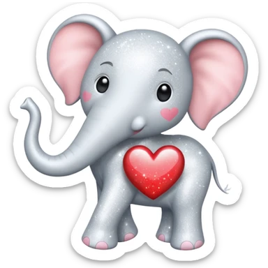 White Elephant with a glitter heart  sticker