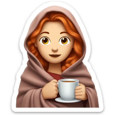 red-haired girl covered herself with a blanket and a mug of tea sticker