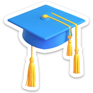 blue graduation cap with yellow tassel sticker