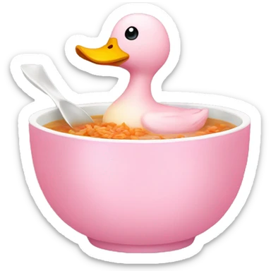 A pink duck with a bow in a bowl of soup sticker