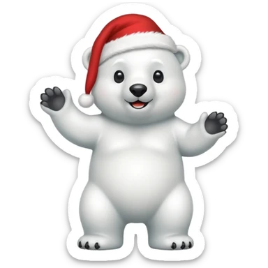 full body polar bear with christmas hat on sticker