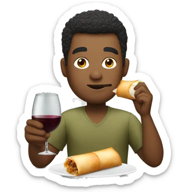  Man drinking wine eating egg roll sticker
