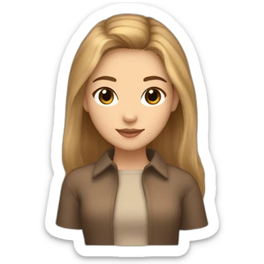 Gril with dark blond hair and broun eyes and ligth skin and a capibara sticker