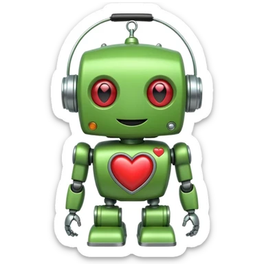 Happy green robot with heart eyes sticker