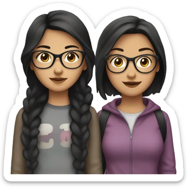 Two teenage girls one with black hair and the other one with brown hair and black glasses sticker