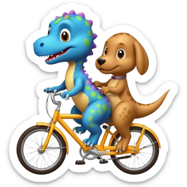Baby dinosaur and  puppy riding a retro bike  sticker