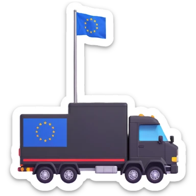 cargo truck with EU flag on the trailer sticker
