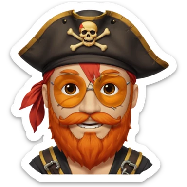 Pirata con un parche que le cubra un ojo de color negro y con barba anaranjado sticker