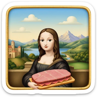  mona lisa with SPAM MEAT renaissance landscape sticker
