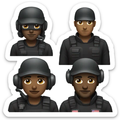 operator dressed in black with a milatary helmet, without glasses, wearing a headset, preferably american male sticker