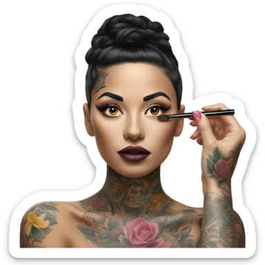 Hyper Realistic Beautiful tattooed woman doing her makeup sticker