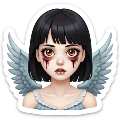 Garota zumbi com olhos castanhos e cabelo preto com franja na testa. Cílios compridos e delineador puxadinho. sticker