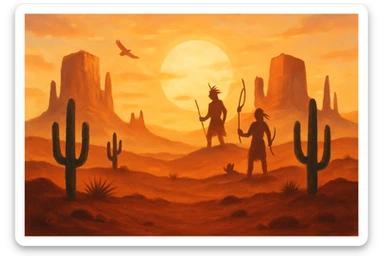 Make me a symmetrical background image based on the image with the addition of native american indian silhouettes in the background sticker