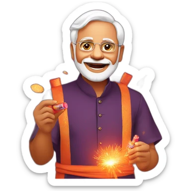 ModiJi Wishing Happy Diwali with firecrackers sticker
