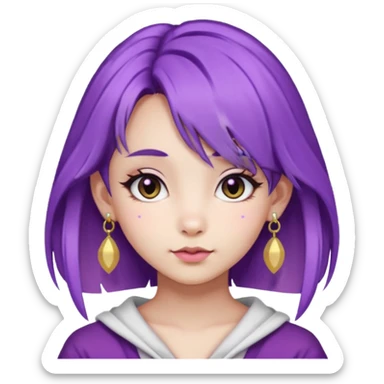 purple haired girl, asian, bunny eared and earrings sticker