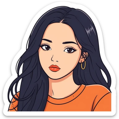 Girl, with long hair, black, and with foxy eyes with lip filler sticker