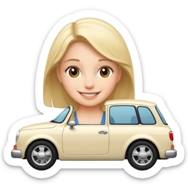 smiling girl by a car sticker
