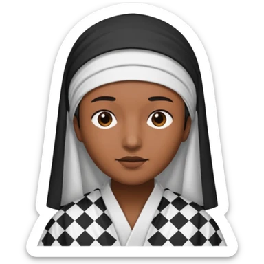 Una persona morena que solo se le vea la cara con una bata de arabe en la cara color blanco con cuadros negros en la cabeza  sticker
