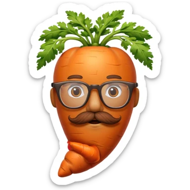 short orange carrot with red mustache and glasses sticker