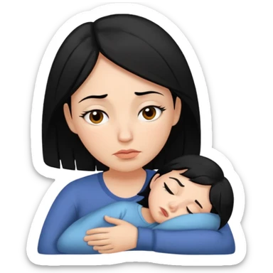 Tired overwhelmed mama black hair dark brown eye black hair  sticker