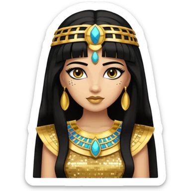 Cleopatra with long black hair, gold sequin outfit sticker