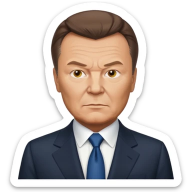 realistic emoji-style portrait of Viktor Yanukovych, Ukrainian ex-president, with recognizable facial features, formal suit, serious expression, iPhone emoji style sticker