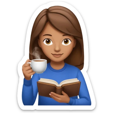 girl reading a book and drinking tea, memoji iphone style, relaxed and happy sticker