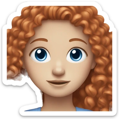 Girl with curly red hair, pale skin and blue eyes doing selfcare sticker