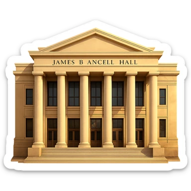 cinematic, realistic emoji of James B. Angell Hall at the University of Michigan in Ann Arbor, straight-on perspective, featuring its iconic neoclassical architecture with tall columns, lifelike detail, bright regal lighting as on a sunny day, accurate building colors, transparent background sticker