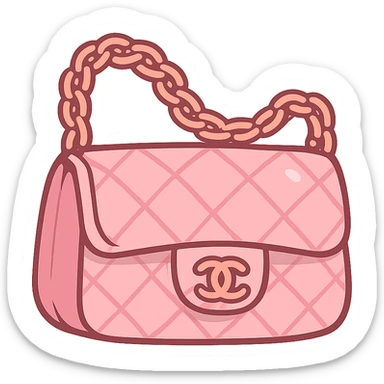 pink Chanel purse with a chain strap, cute and exaggerated, chibi stickers style sticker