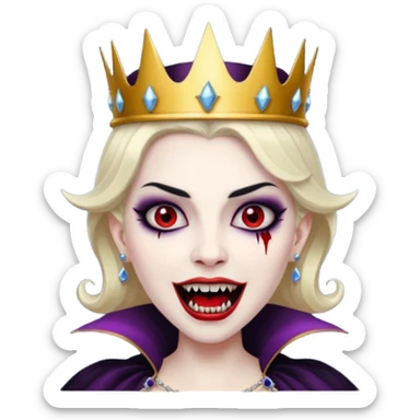 queen vampire with crown and fangs sticker