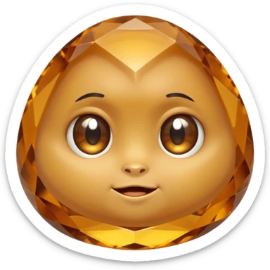 Single gemstone rock character, warm golden citrine, squat and heavy like a rock, with carved facets and tiny surface imperfections, cute round eyes  sticker