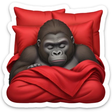 Gorilla sleeping in bed with red blanket, very comfy  sticker