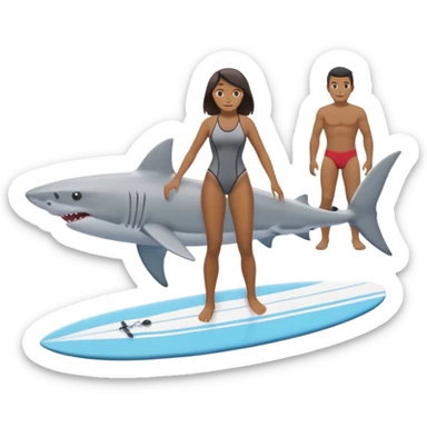 the shark next to people surfing sticker