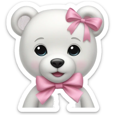 White teddy bear pink bow sticker