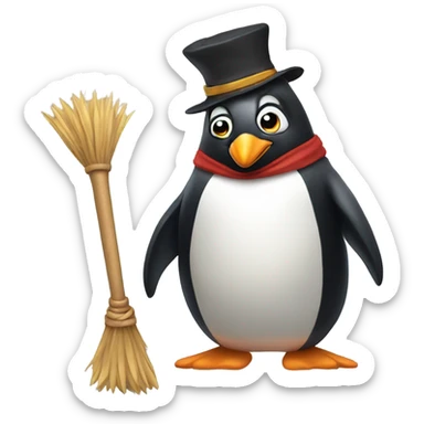 Penguin riding a broom stick  sticker