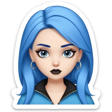 pale skin, bratz baddie, beautiful eyes,dark eyebrows, eyeliner, blue hair sticker