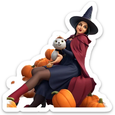 witch girl with pumpkin sticker