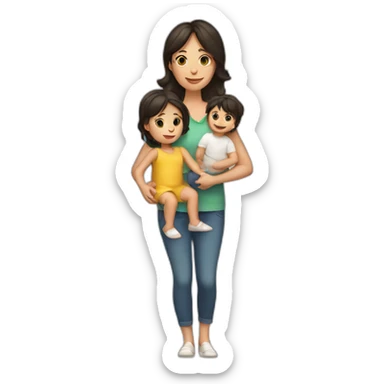 mother and 2 child with dark hair5 and white skin full length sticker